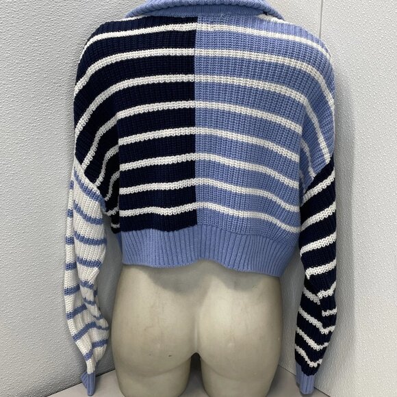 Staud Women’s Hampton Cropped Striped Sweater Top Blue Size XS — Modern Nautical - Picture 2 of 7